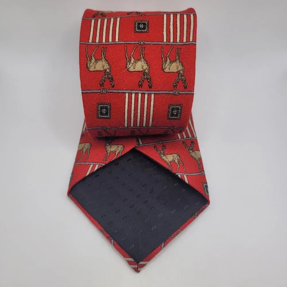 Vintage Evan Picone Tie Wool Red‎ Deer Wildlife Hunting Polyester Necktie USA